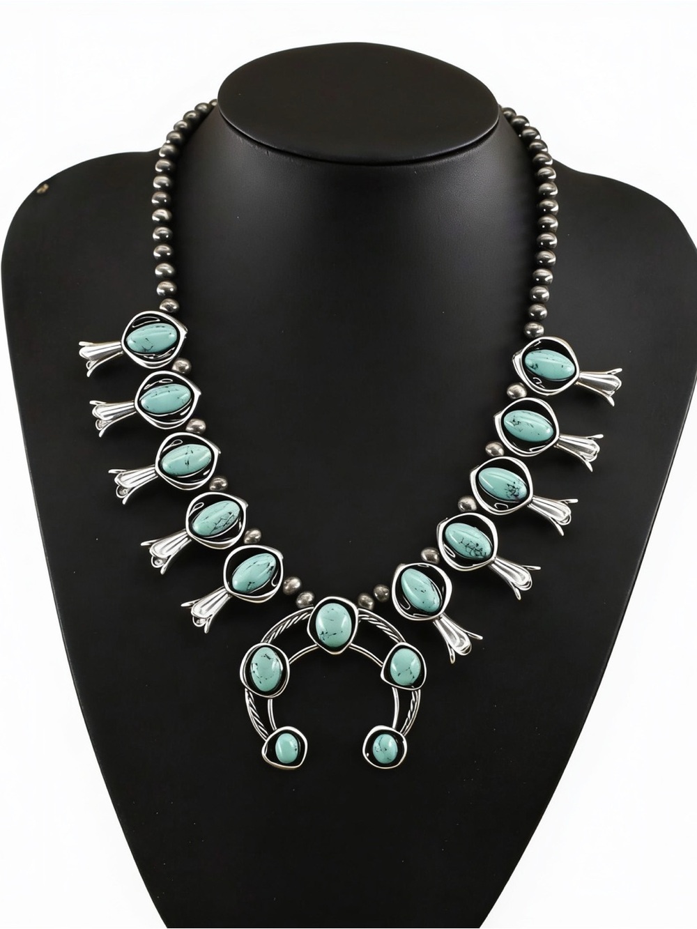 Turquoise Navajo-inspired silver bohemian statement necklace, new!